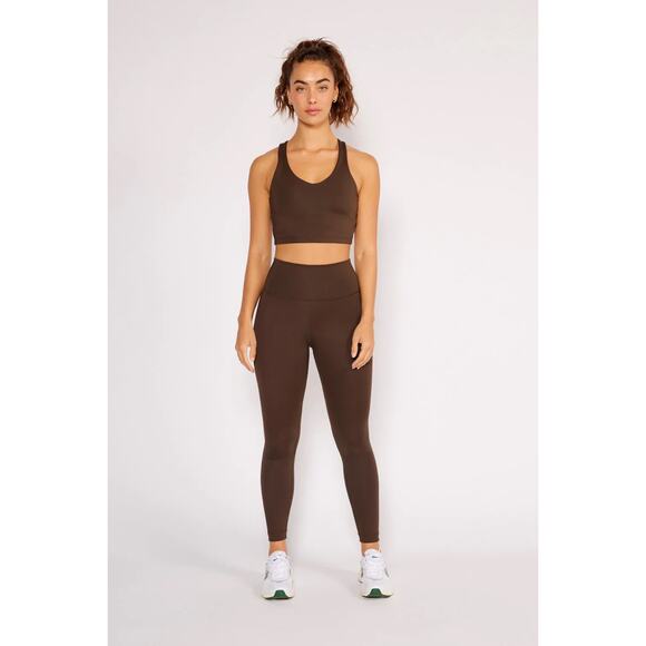 Cream Yoga Carrie Chocolate Brown Racerback Sports Bra Crop Top, Size Large - Picture 2 of 10